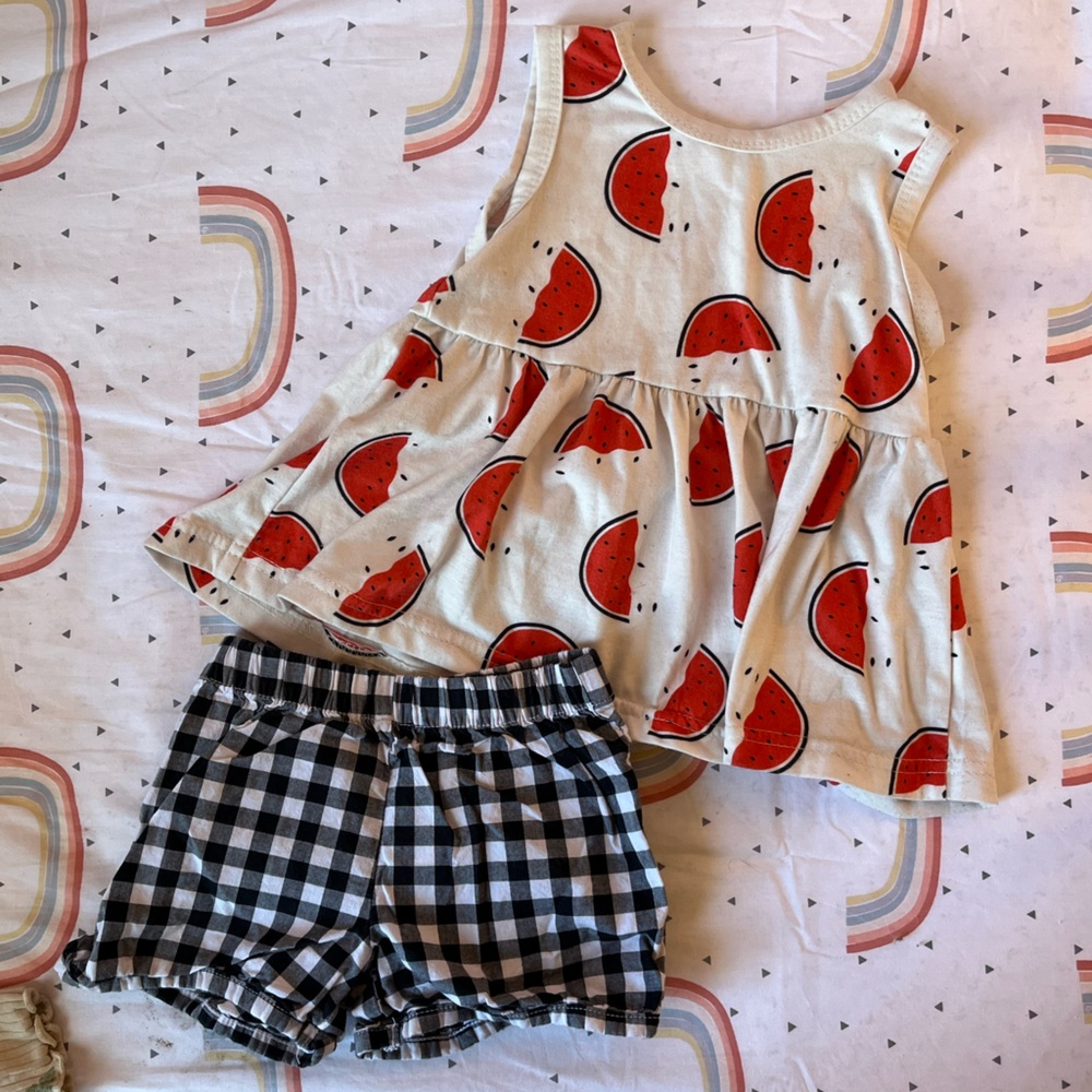 Watermelon and Gingham Shorts Set